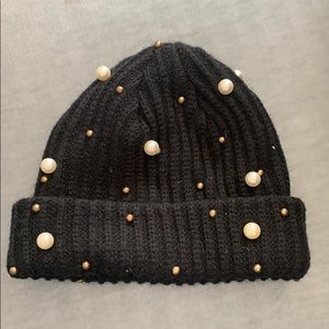 Black Beanie with Pearls